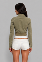 Cropped Bomber Jacket with Ribbed Hem