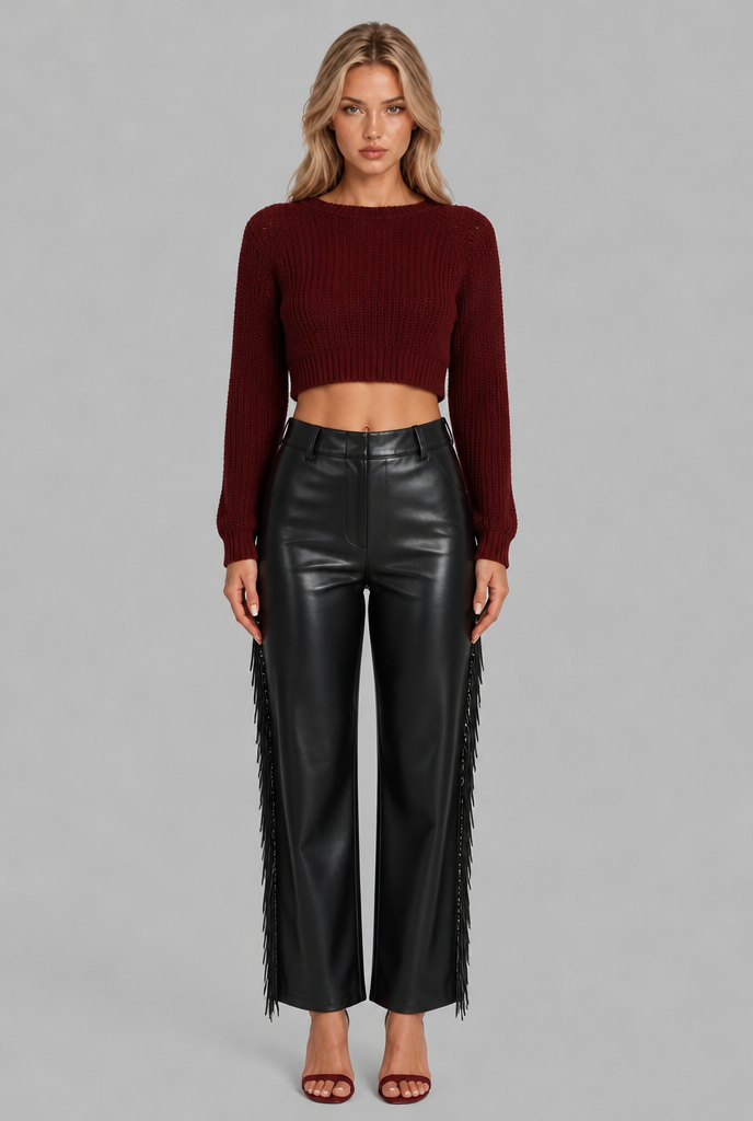 Faux Leather Flare Trousers
