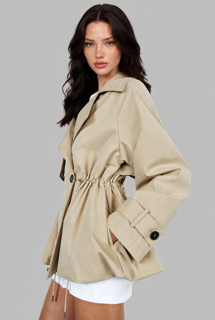 Short Trench Jacket with Drawstring Waist