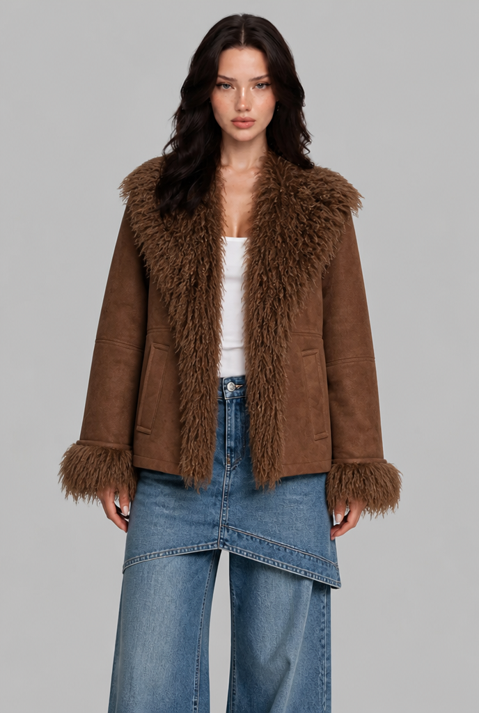Faux Suede Aviator Jacket