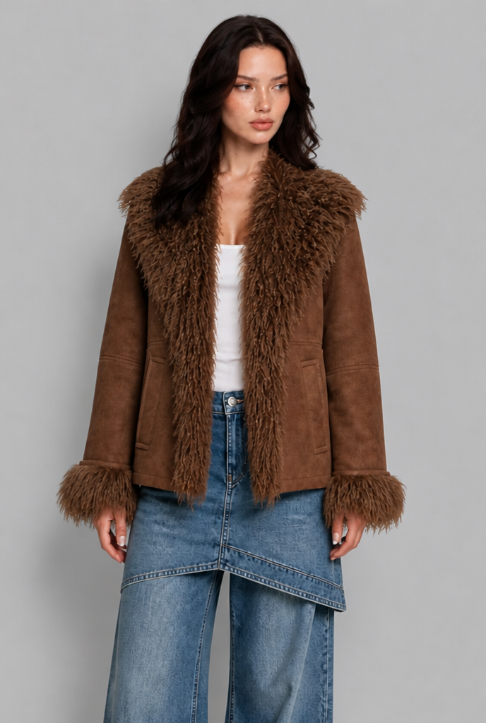 Faux Suede Aviator Jacket
