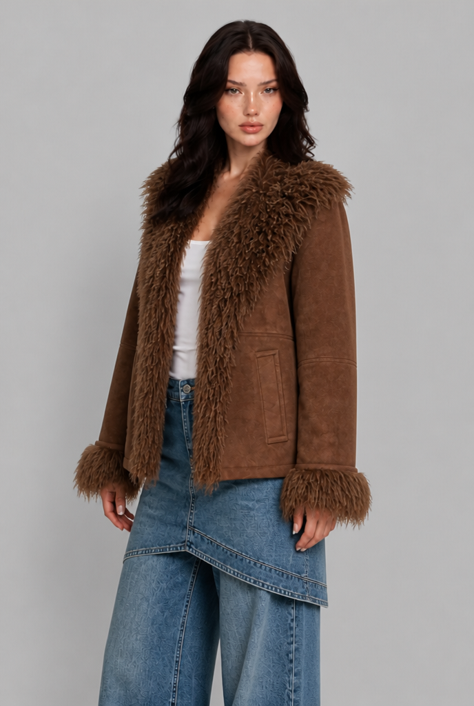 Faux Suede Aviator Jacket