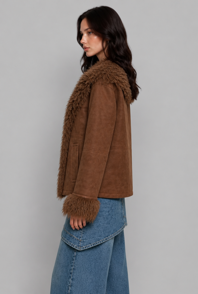 Faux Suede Aviator Jacket