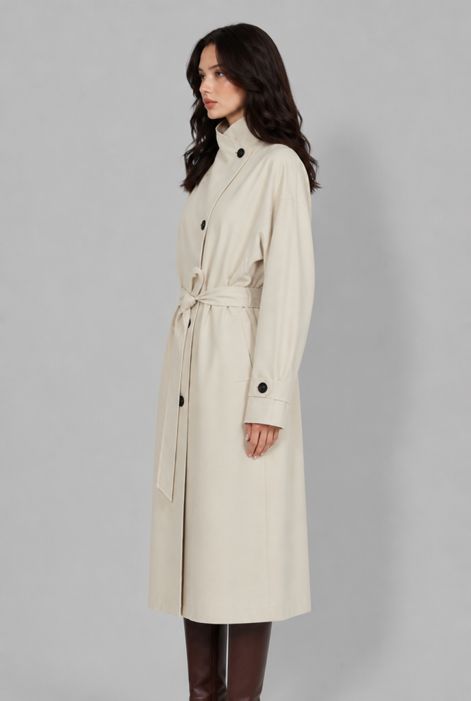 Belted Longline Coat with Funnel Neck