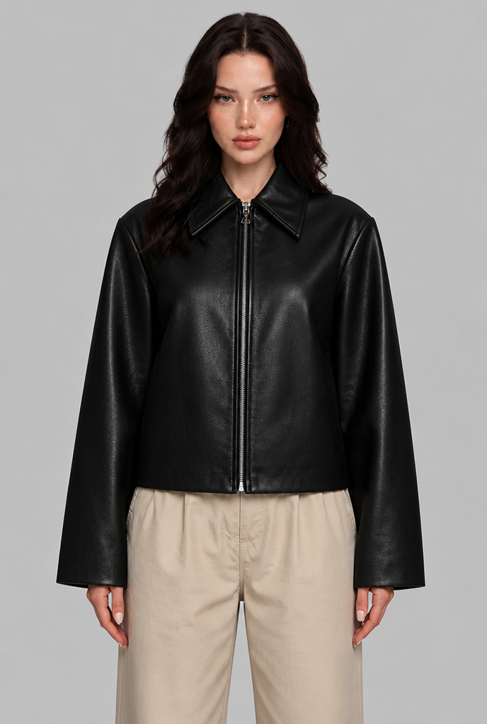 Oversized Faux Leather Zip Jacket