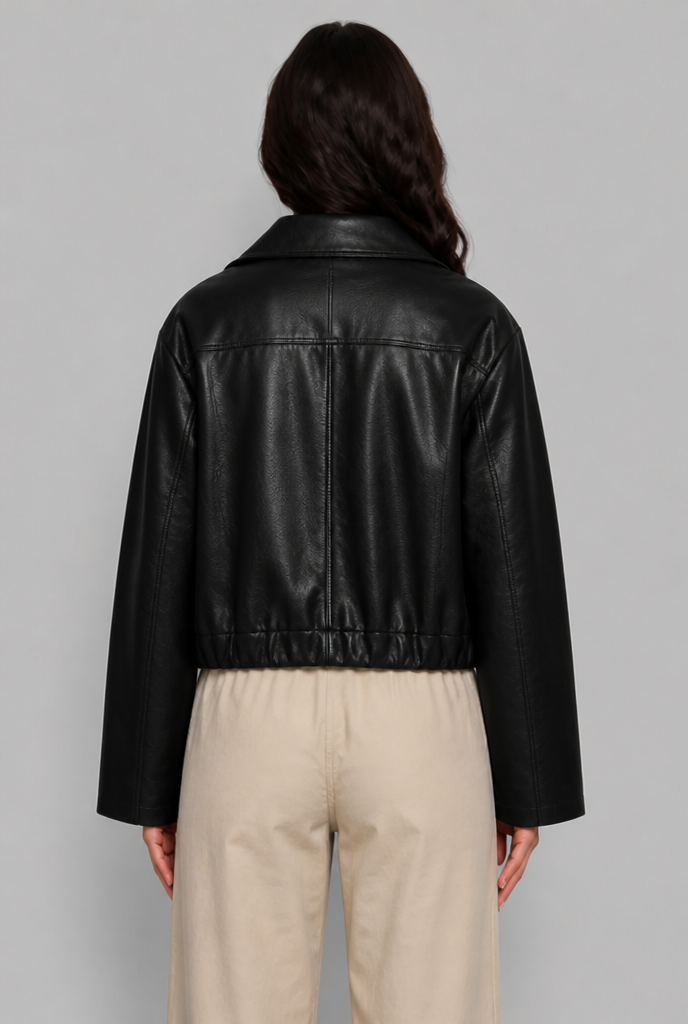 Oversized Faux Leather Zip Jacket