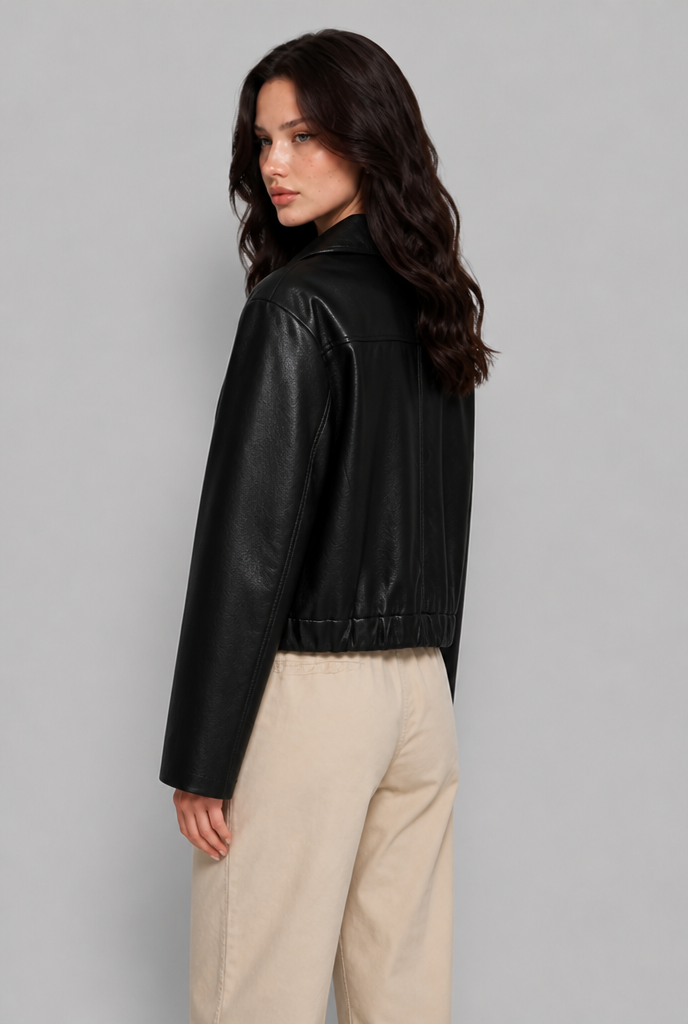Oversized Faux Leather Zip Jacket