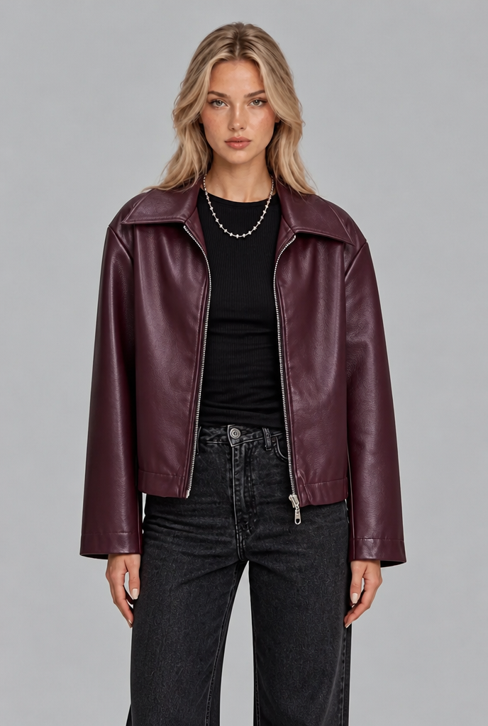 Oversized Faux Leather Zip Jacket