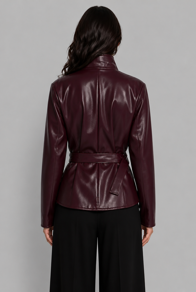 Puff Sleeve Belted Faux Leather Jacket