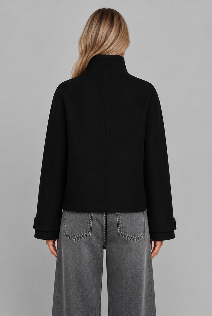 Cropped Wool-Look Jacket with Stand Collar