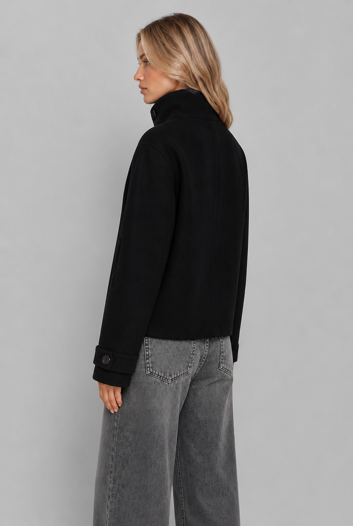 Cropped Wool-Look Jacket with Stand Collar