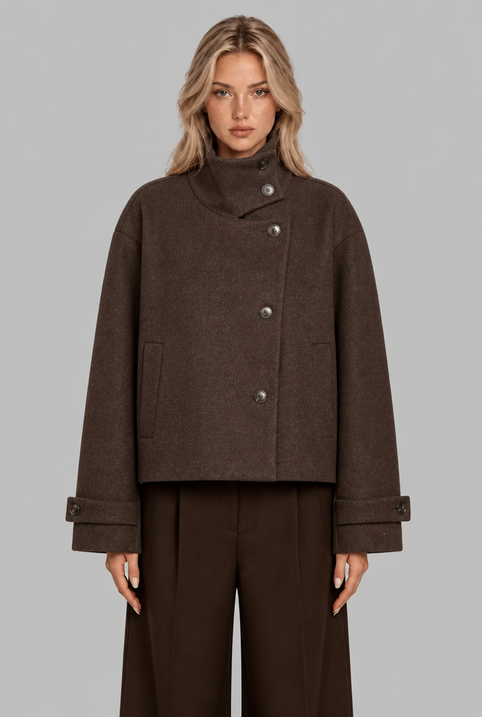 Cropped Wool-Look Jacket with Stand Collar