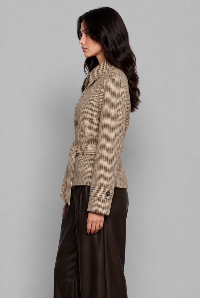 Gingham Trench Jacket with Belt