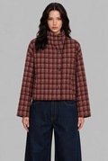 Cropped Check Jacket with Stand Collar