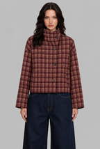 Cropped Check Jacket with Stand Collar