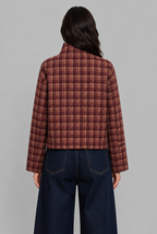 Cropped Check Jacket with Stand Collar
