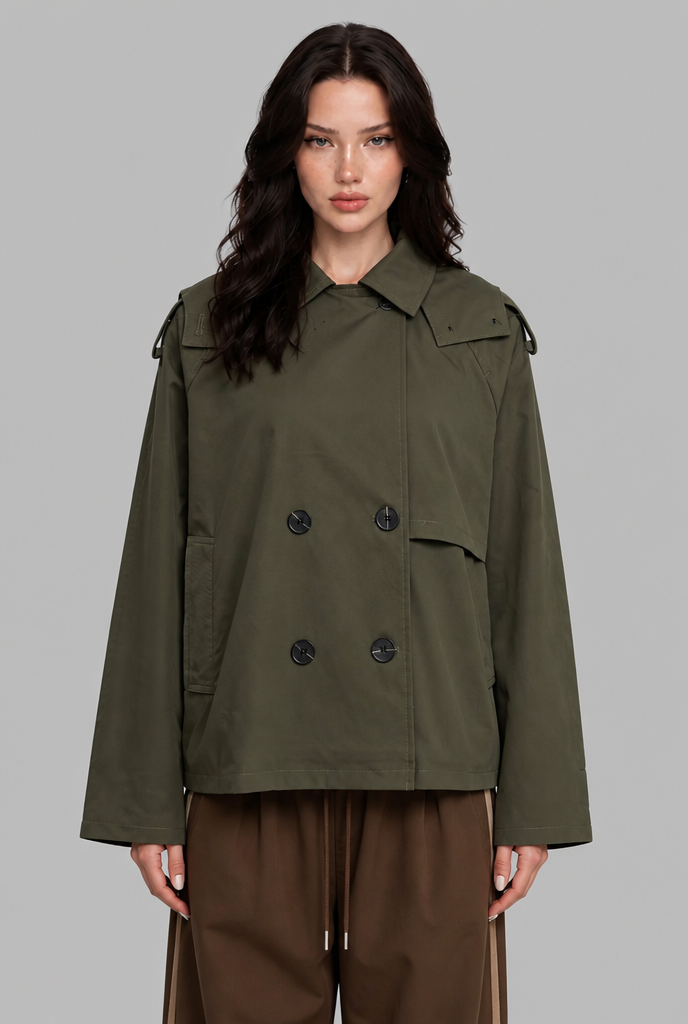 Double-Breasted Trench Jacket with Hood