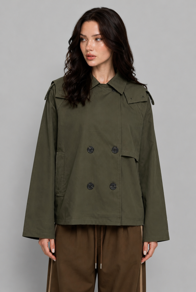 Double-Breasted Trench Jacket with Hood