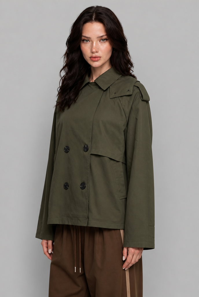 Double-Breasted Trench Jacket with Hood