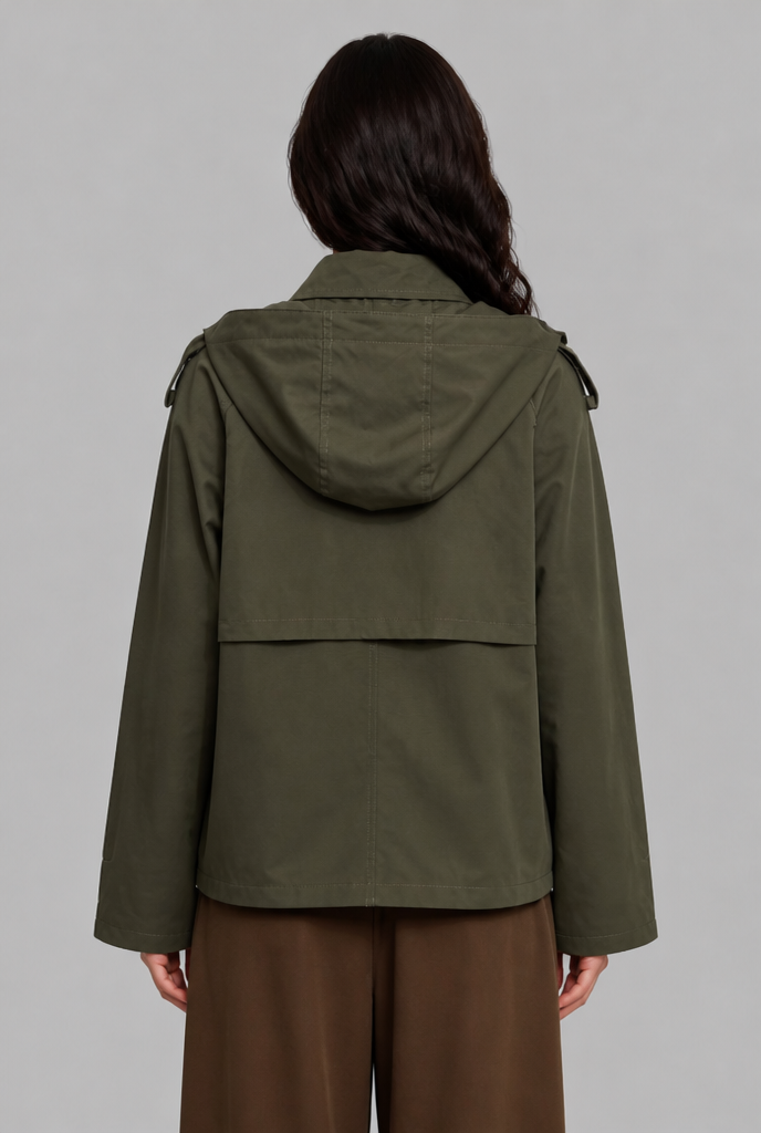 Double-Breasted Trench Jacket with Hood