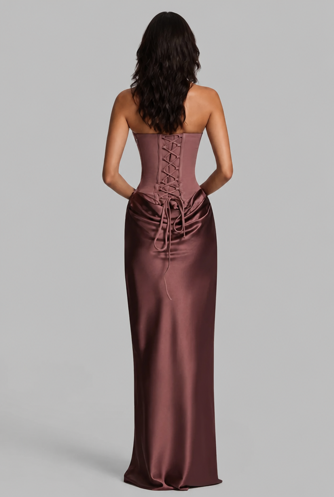 Satin Corset Draped Maxi Dress