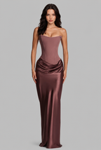 Satin Corset Draped Maxi Dress