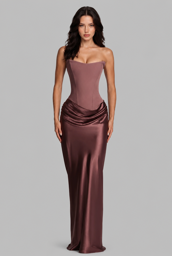 Satin Corset Draped Maxi Dress