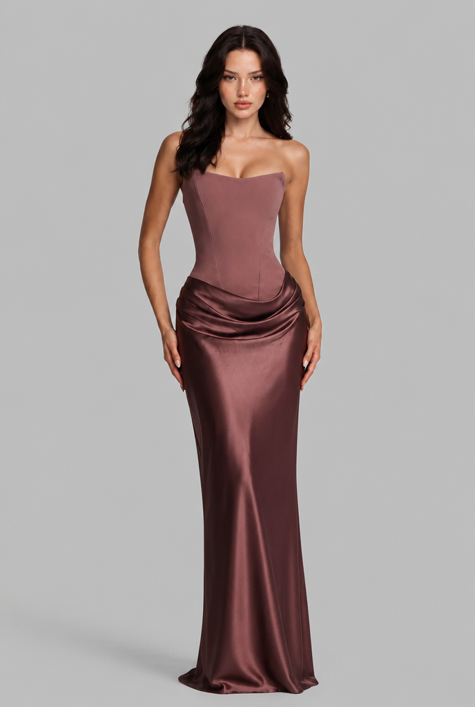 Satin Corset Draped Maxi Dress