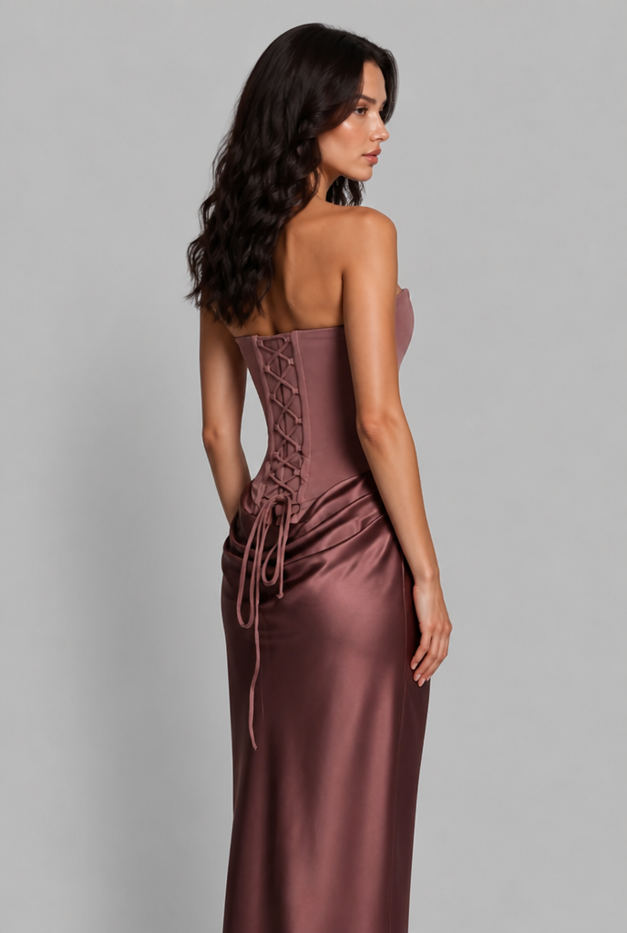 Satin Corset Draped Maxi Dress