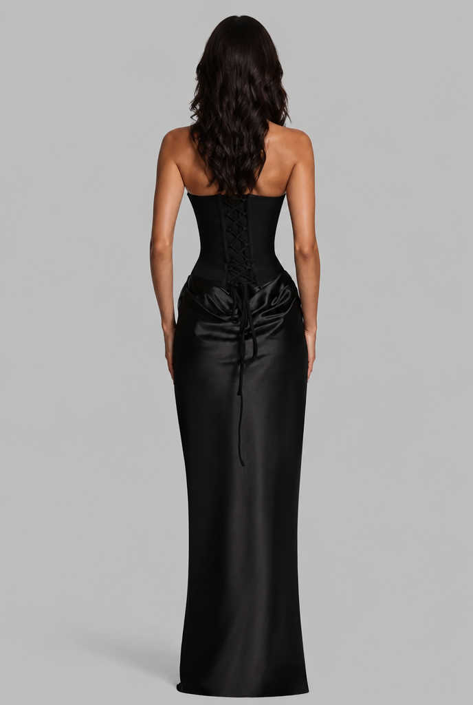 Satin Corset Draped Maxi Dress