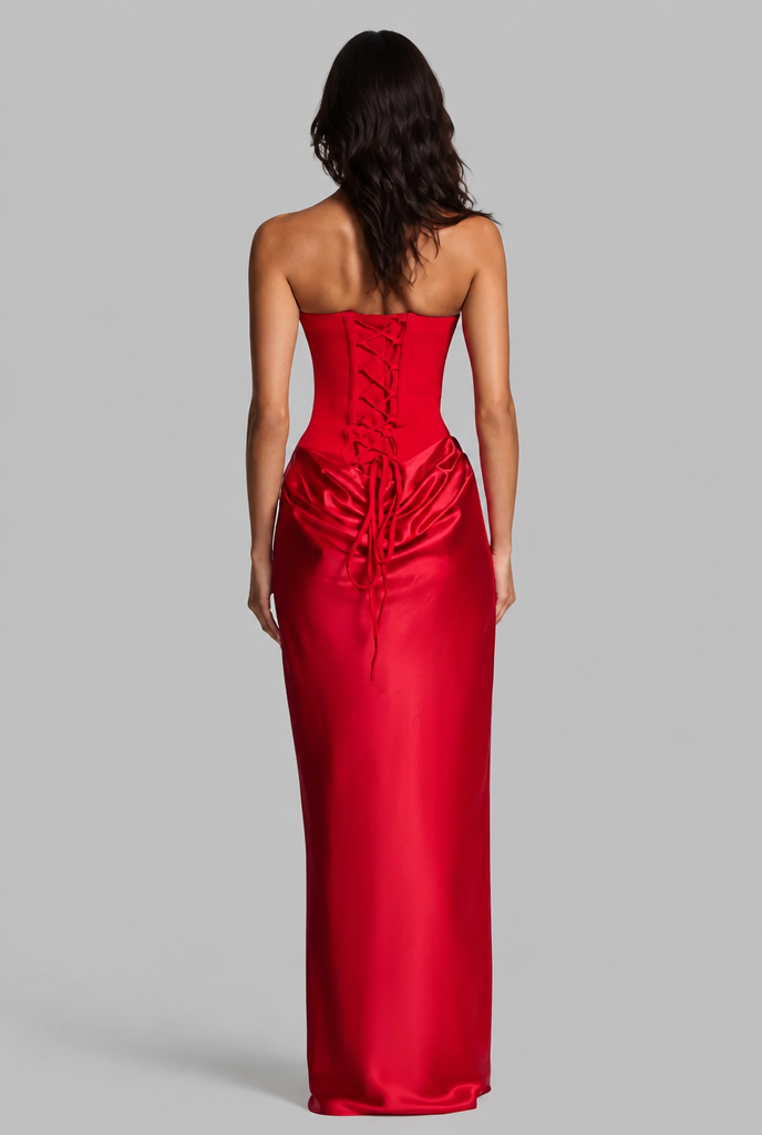 Satin Corset Draped Maxi Dress
