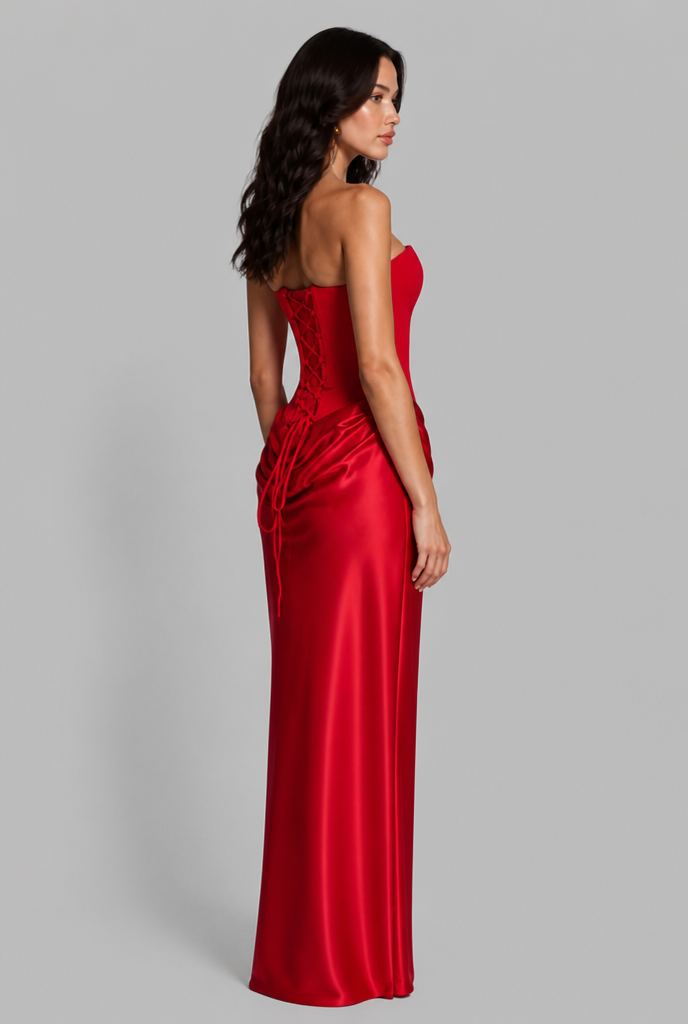 Satin Corset Draped Maxi Dress