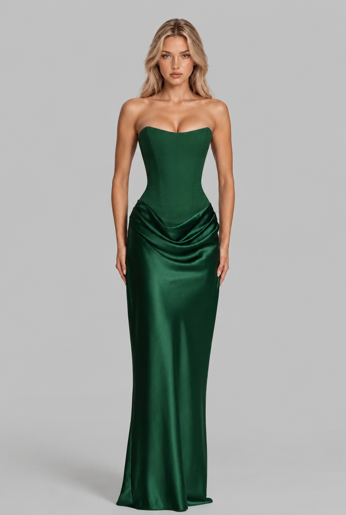 Satin Corset Draped Maxi Dress