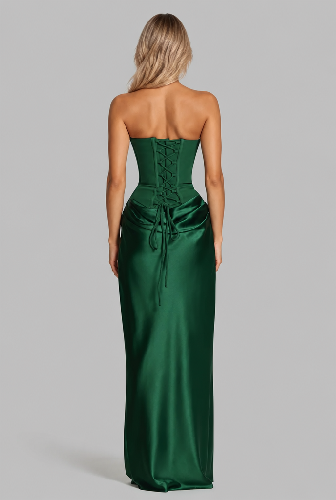 Satin Corset Draped Maxi Dress