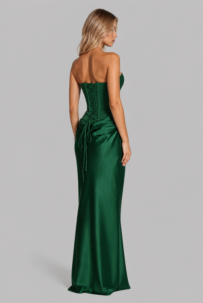 Satin Corset Draped Maxi Dress