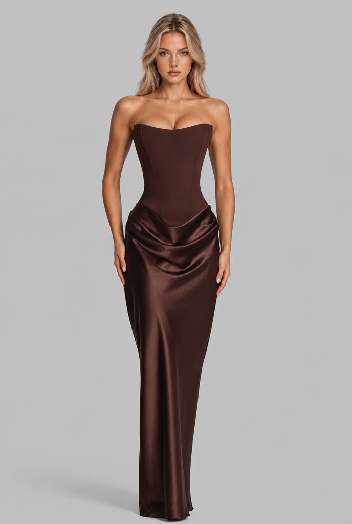 Satin Corset Draped Maxi Dress