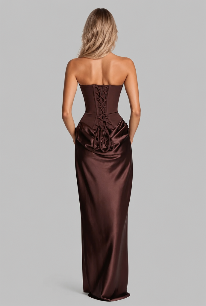 Satin Corset Draped Maxi Dress