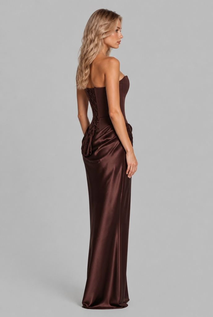 Satin Corset Draped Maxi Dress