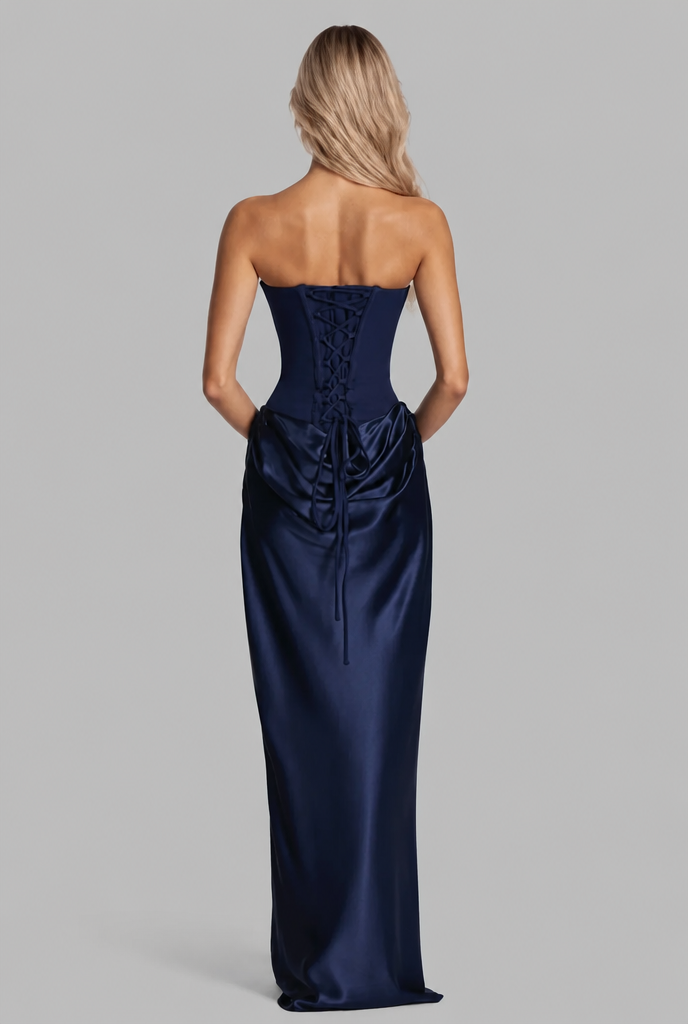 Satin Corset Draped Maxi Dress