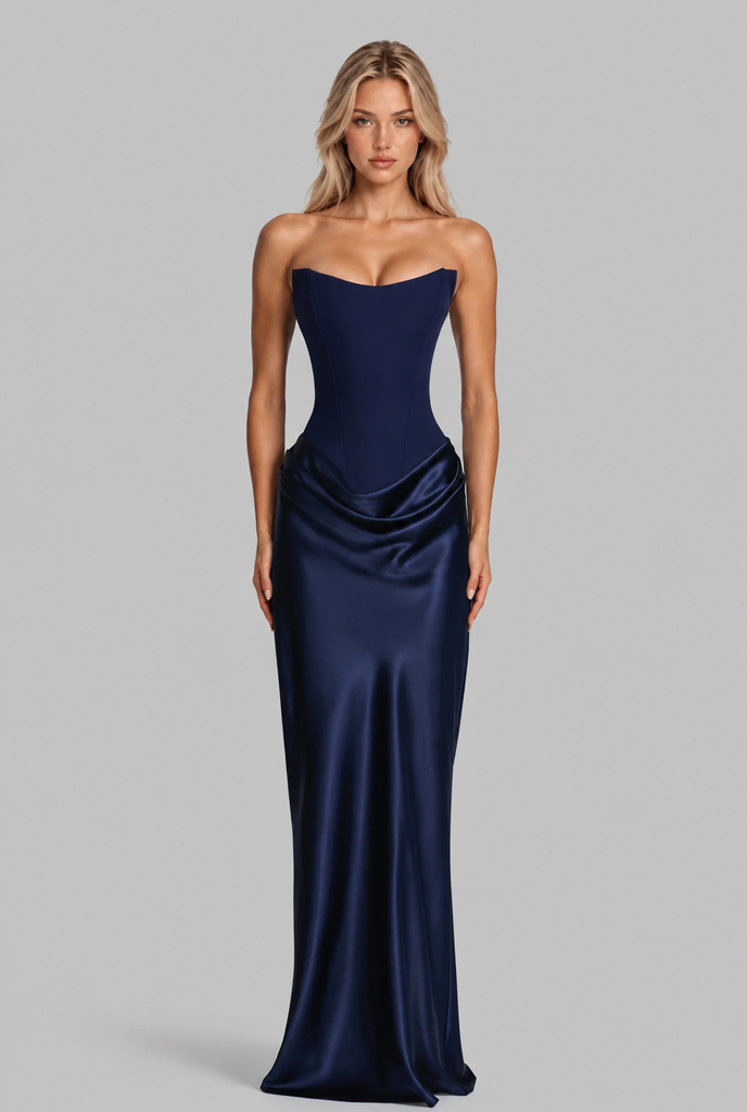 Satin Corset Draped Maxi Dress
