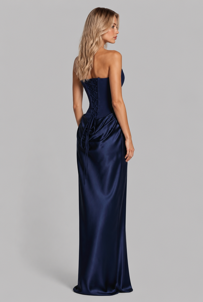 Satin Corset Draped Maxi Dress