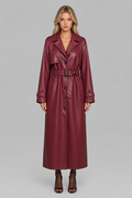 Belted Faux Leather Trench Coat