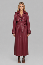 Belted Faux Leather Trench Coat
