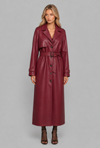 Belted Faux Leather Trench Coat