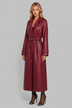 Belted Faux Leather Trench Coat