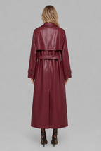 Belted Faux Leather Trench Coat