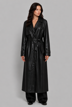 Belted Faux Leather Trench Coat