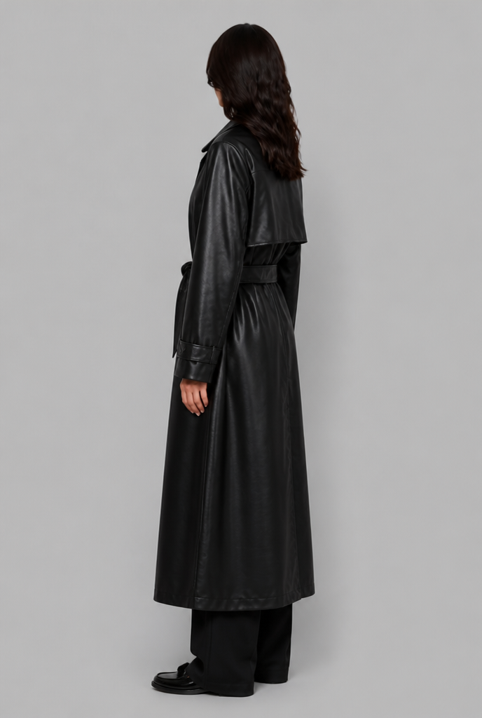 Belted Faux Leather Trench Coat