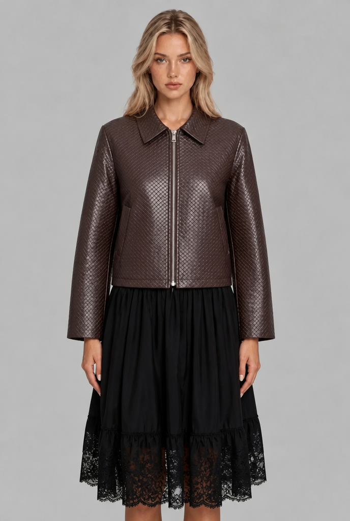 Woven Faux Leather Jacket