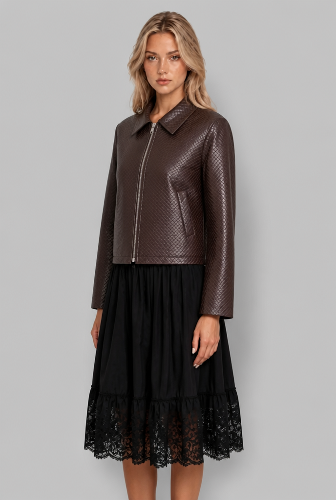 Woven Faux Leather Jacket